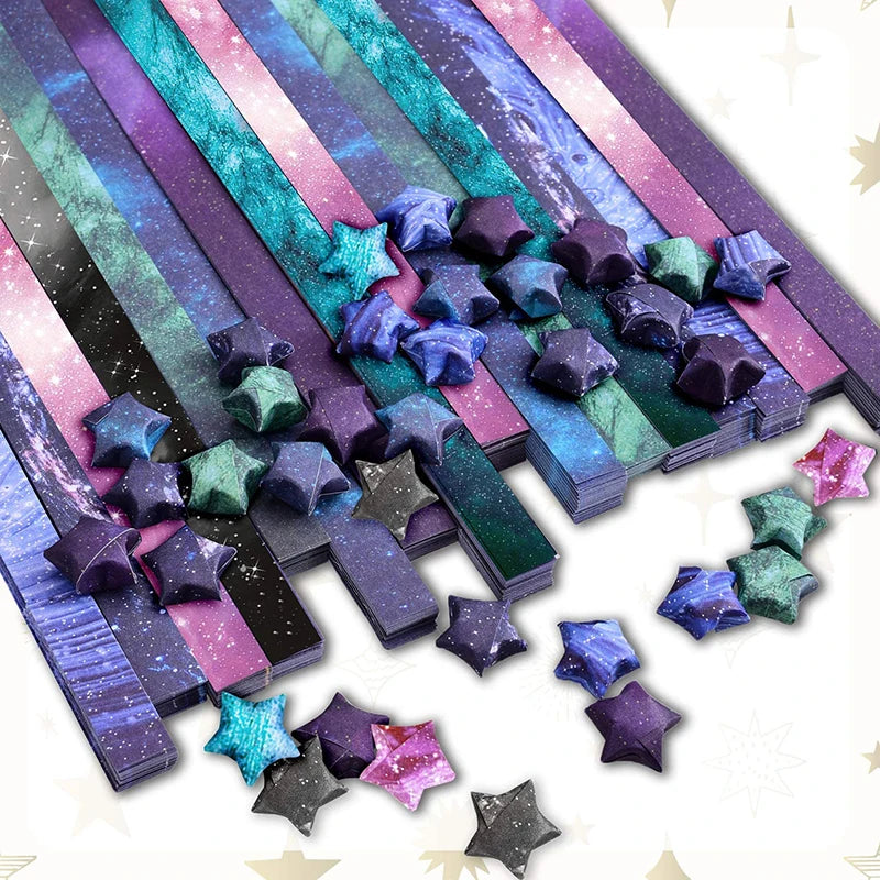 136 Outer Space Sky Origami Stars Paper Lucky Kawaii Star 8 Different Designs Decoration Folding Paper for Origami Arts Crafting