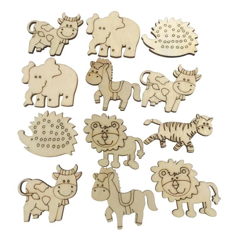 25pcs 35-50mm Wood Slices Natural Wooden Ornament Mix Animal Pattern for Home Decoration Wood Slices DIY Carft Handmade Decor