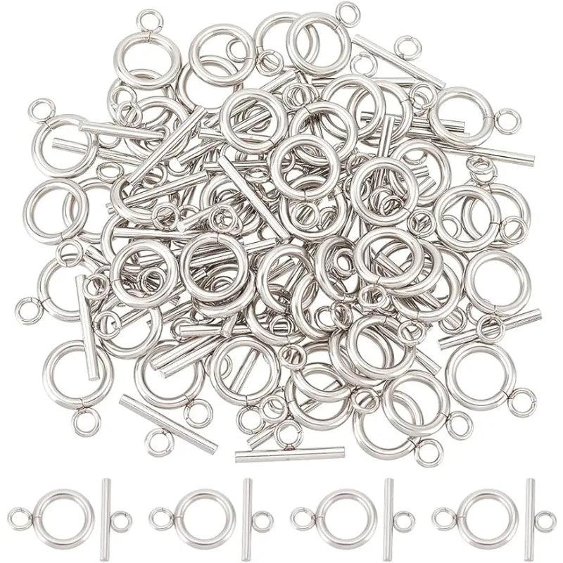 50 Sets 304 Stainless Steel Ring Toggle Clasps IQ Toggle Clasps & Tbar Clasps Metal Material Ring Toggle Connectors for DIY