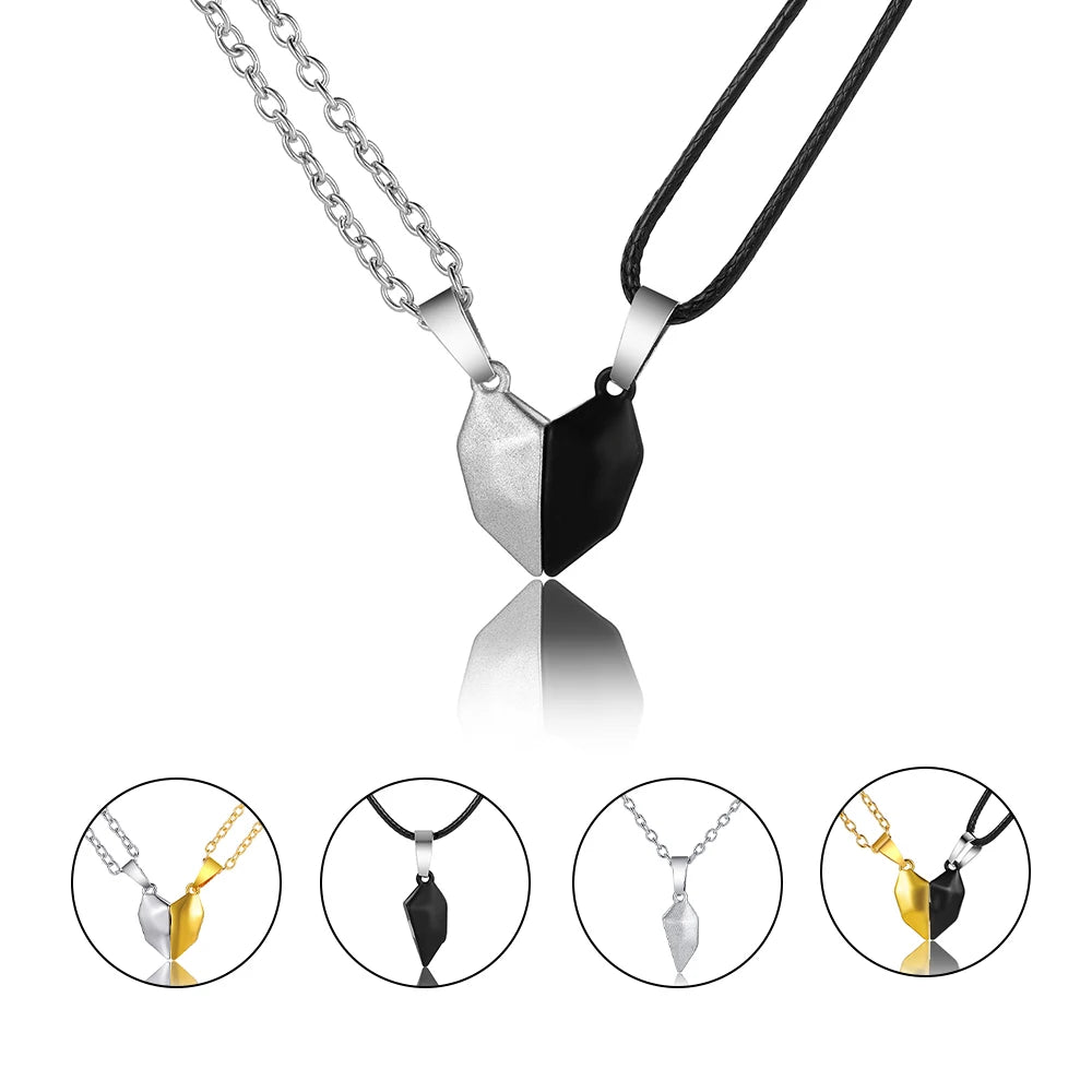 Magnetic Attraction Love Pendant Necklace Creative Black-and-white Wishing Stone Couple Necklace Set