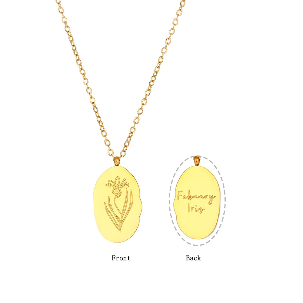 E.B.belle Tarnish Free Irregular Personality 12 Months Flower Pendant Necklace Stainless Steel Gold Plated Birthstone Necklace