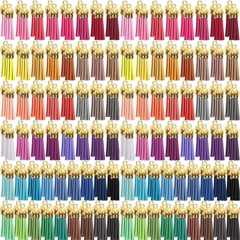 100PCS 38mm Leather Keychain Tassels Bulk Colored Tassel Pendants Crafts for Keyring Jewellery Making DIY Keychains Supplies