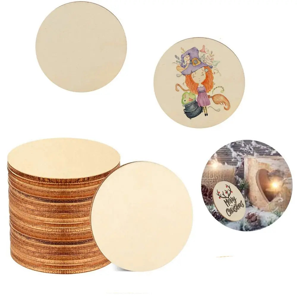 5-100Pcs Unfinished Round Wood Slices 1cm-10cm DIY Crafts Wooden Circle Discs for Christmas Painting Wedding Ornament Decor