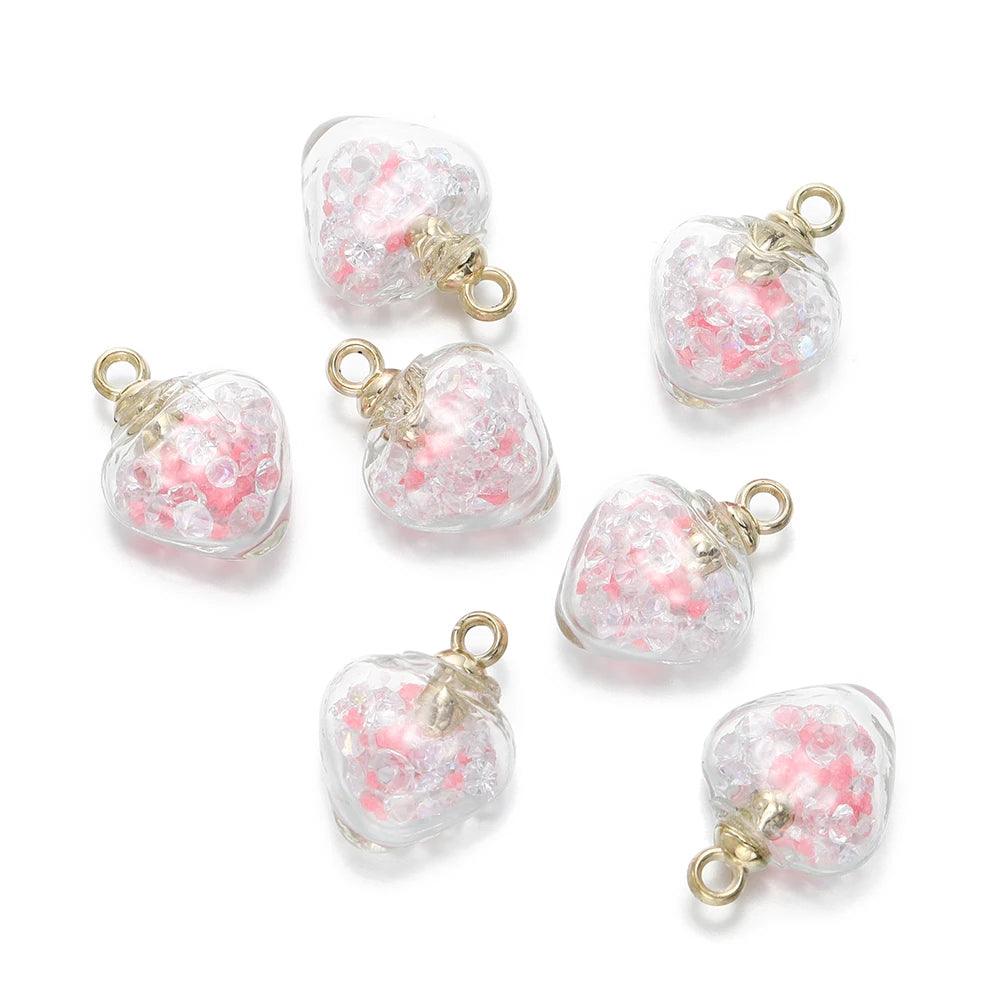 10Pcs Charms Quicksand Transparent Glass Heart 15x20mm Pendants Findings for Earrings Necklace Pendant DIY Jewelry Making