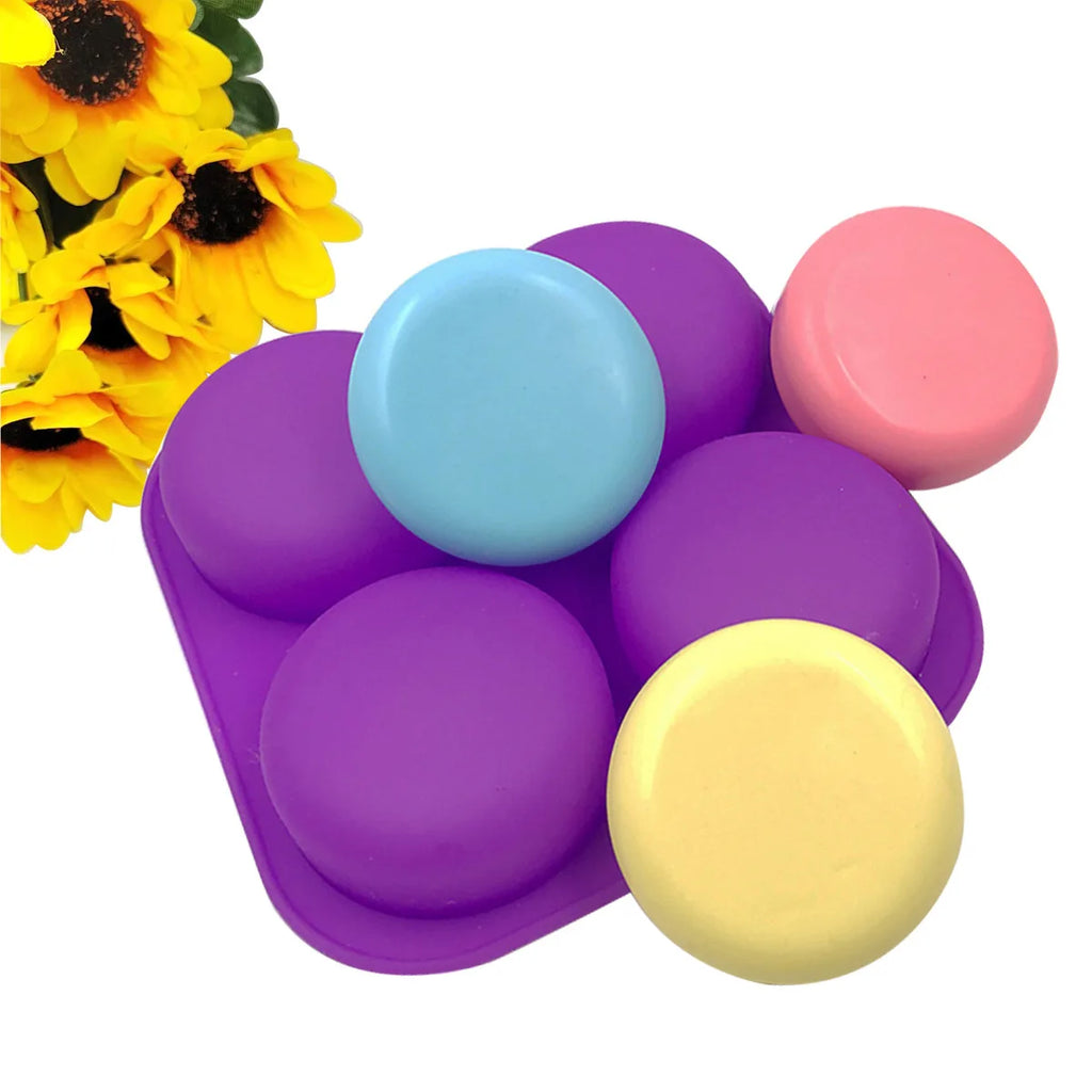 4 Cavity Round Silicone Soap Mold Handcraft Soap Making Mould DIY Cake Chocolate Baking Tools Food Grade Silicone Soap Molds