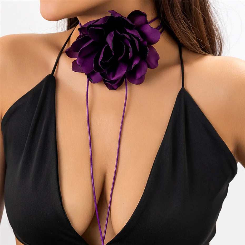 Ingemark Exaggerated Big Rose Flower Choker Necklace for Women Wed Bridal Goth Kpop Adjustable Bowknot Chain Y2K Accessories New