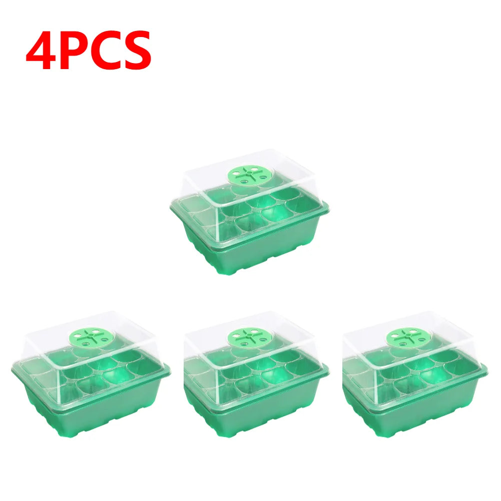 1-5Pcs Stackable Greenhouse Germination Tray with Humidity Dome 12 Holes Plant Grow Nursery Seedling Trays Garden Tools