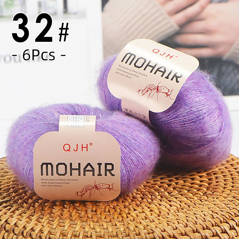 6PCS Soft Mohair Yarn Knitting Angora Yarn for DIY Projects Fluffy Lace Yarn for Sweaters Scarves and Shawls 25g Each