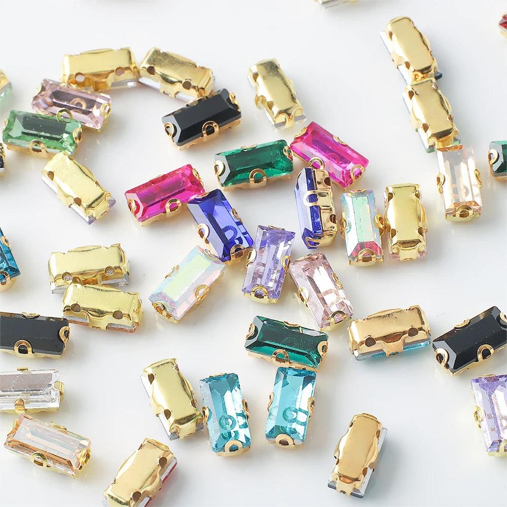 20Pcs Rectangular Gold Edged Glass Rhinestones With Claw Seams On Crystal Stones For Customized Clothing Decoration Diamond Seam