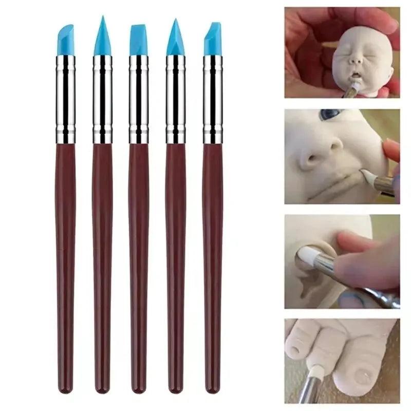 5Pcs/Set Silicone Clay Sculpting Tool for Brush Modeling Dotting Nail Art Pottery Clay Tools DIY Carving Sculpting Tools