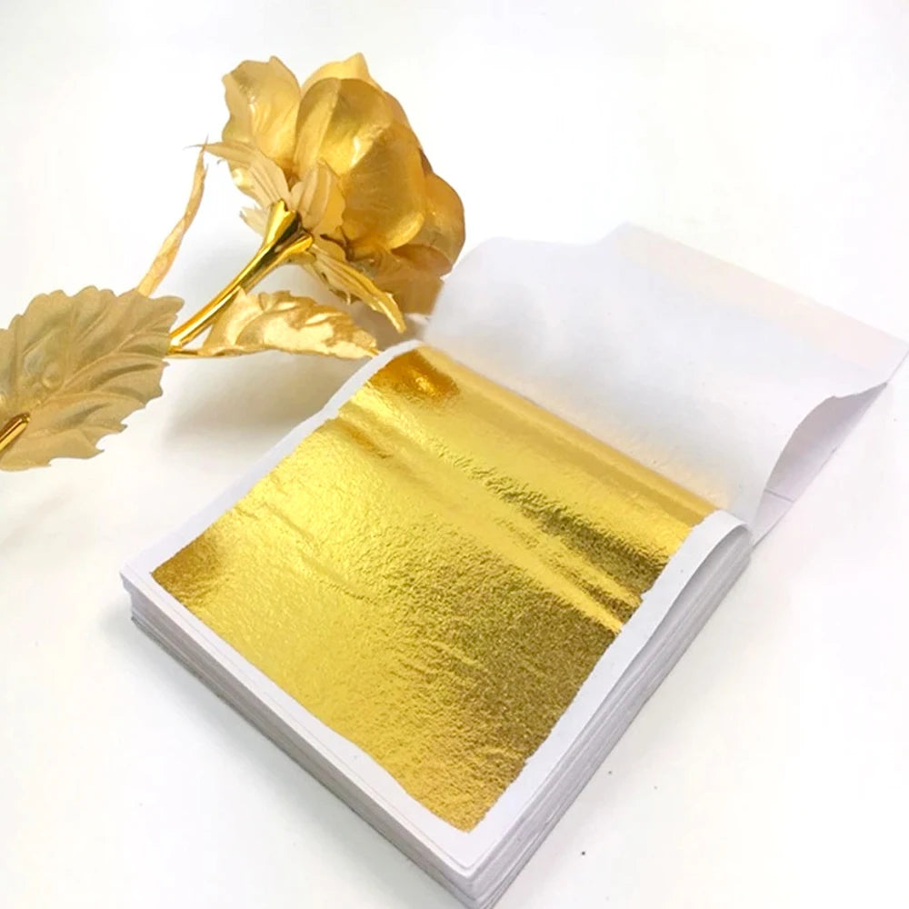 100pcs Individually Packaged Imitation Shiny Gold Sliver Leaf Foil Papers for DIY Epoxy Resin Handicraft Nail Art Jewelry Making