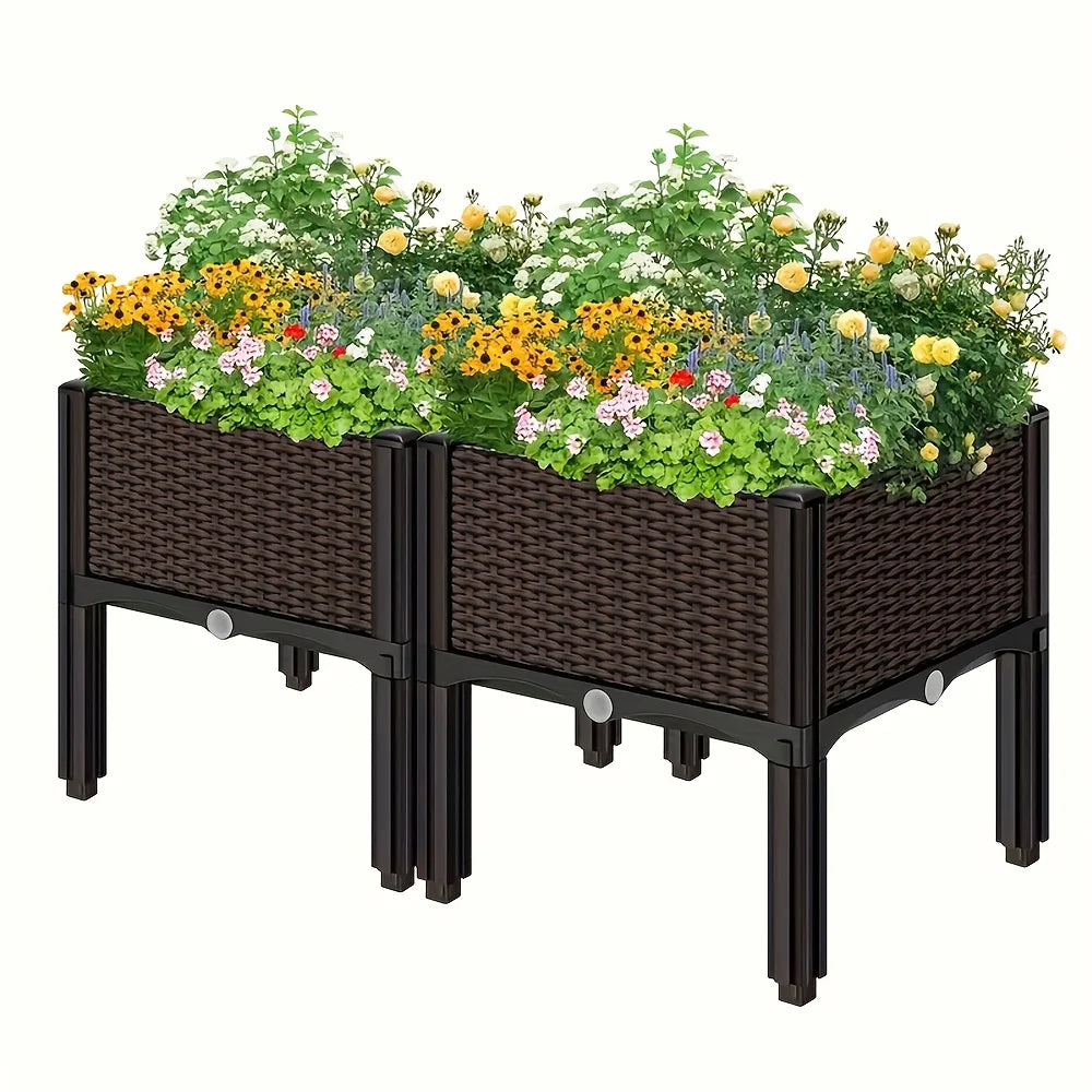 Weaving Elevated Garden Bed Kit - Durable Plastic Elevated Flower Pot, Multi Component Outdoor Flower and Vegetable Rack