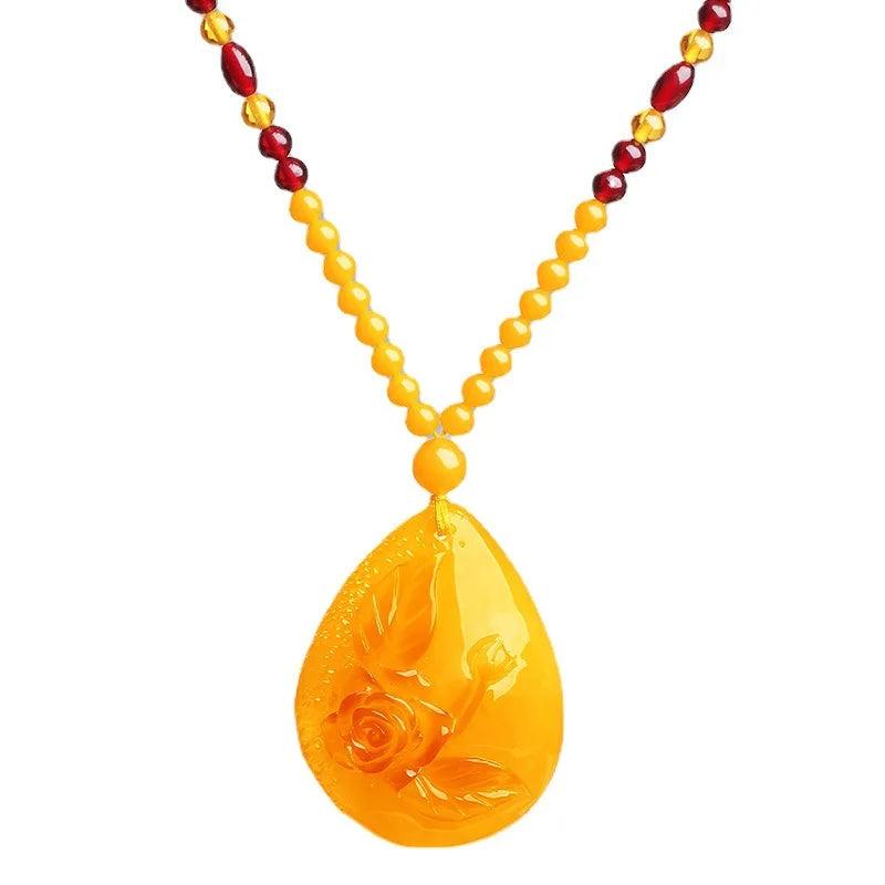 The Second Generation Pendant Droplet Amber Beeswax Sweater Necklace Men's and Women's Neck Ornaments