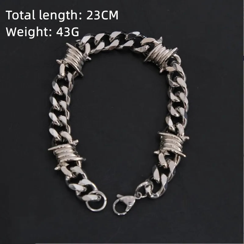 Unique Cuban Link Chain Thorns Choker Necklace Punk Gothic Stainless Steel Heavy Thick Barbed Wire Necklace for Men Women 50CM