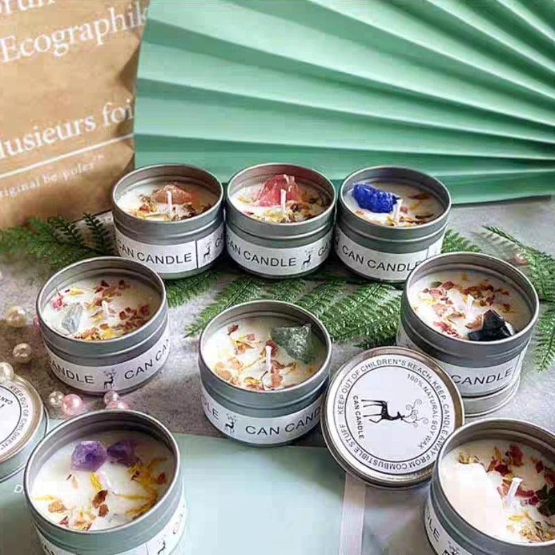 Aromatherapy Candle Crystal Stone Dry Flower Candle Silver Tin Candle Hotel Wedding Gift