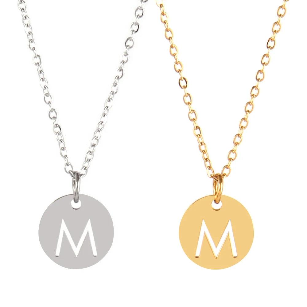 Stainless Steel A-Z 26 Initials Name Necklace Alphabet Round Pendant Letter Necklaces For Women Choker Jewelry Gifts Wholesale