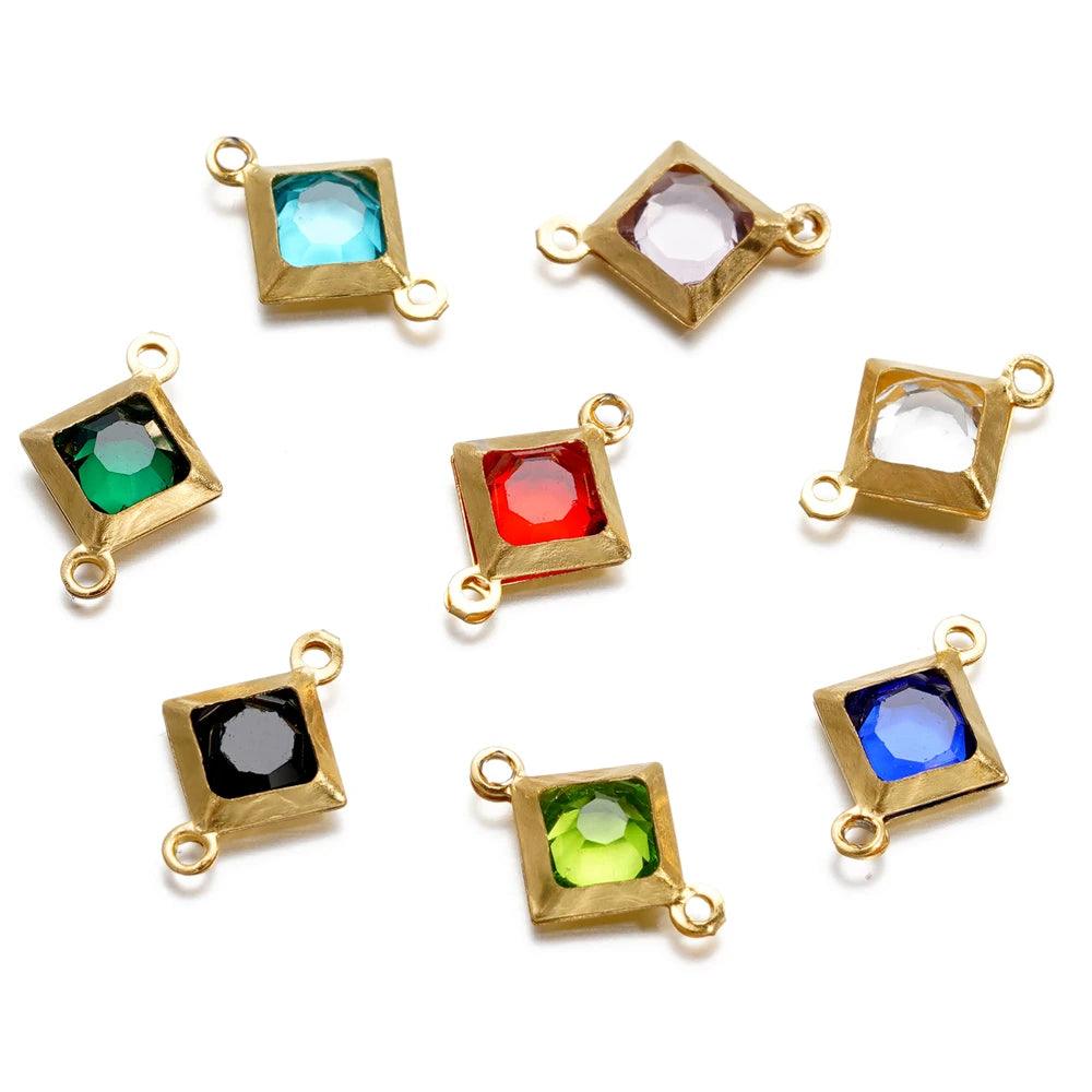 10pcs Stainless Steel Double Holes Rhombus with Crystal Rhinestones Bracelet Necklace Pendant Connectors for DIY Jewelry Making