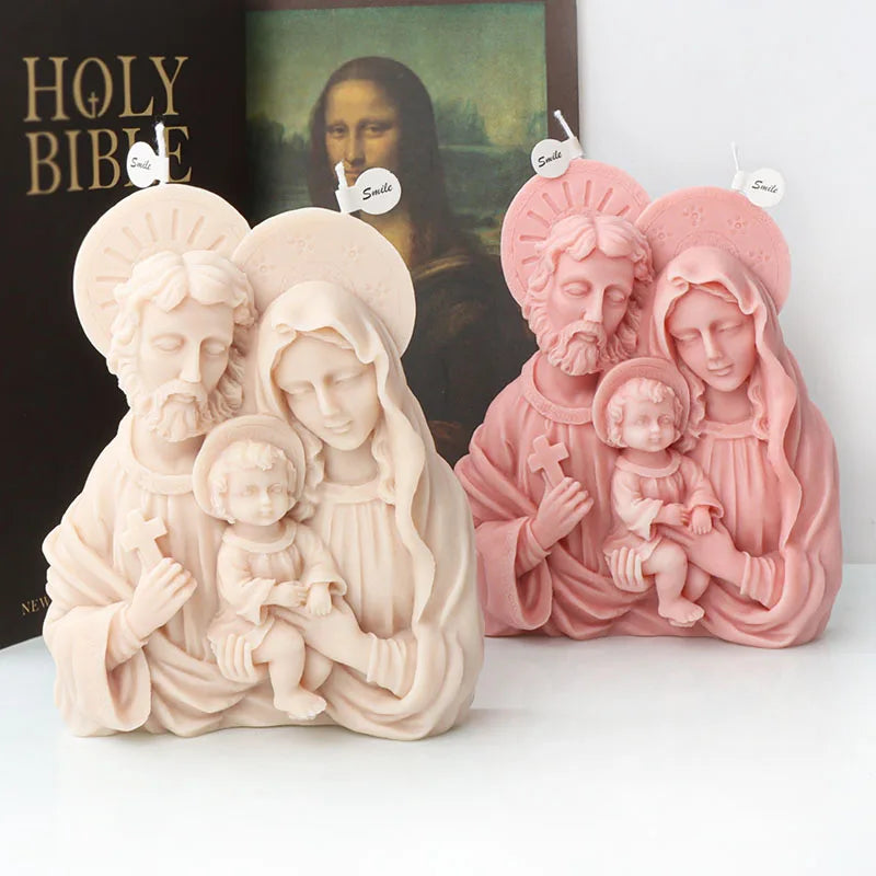 Large Jesus Family Candle Silicone Mold Virgin Mary Jesus Bust Sculpture Abstract Candle Plaster Resin Mould Roman Figure Molds