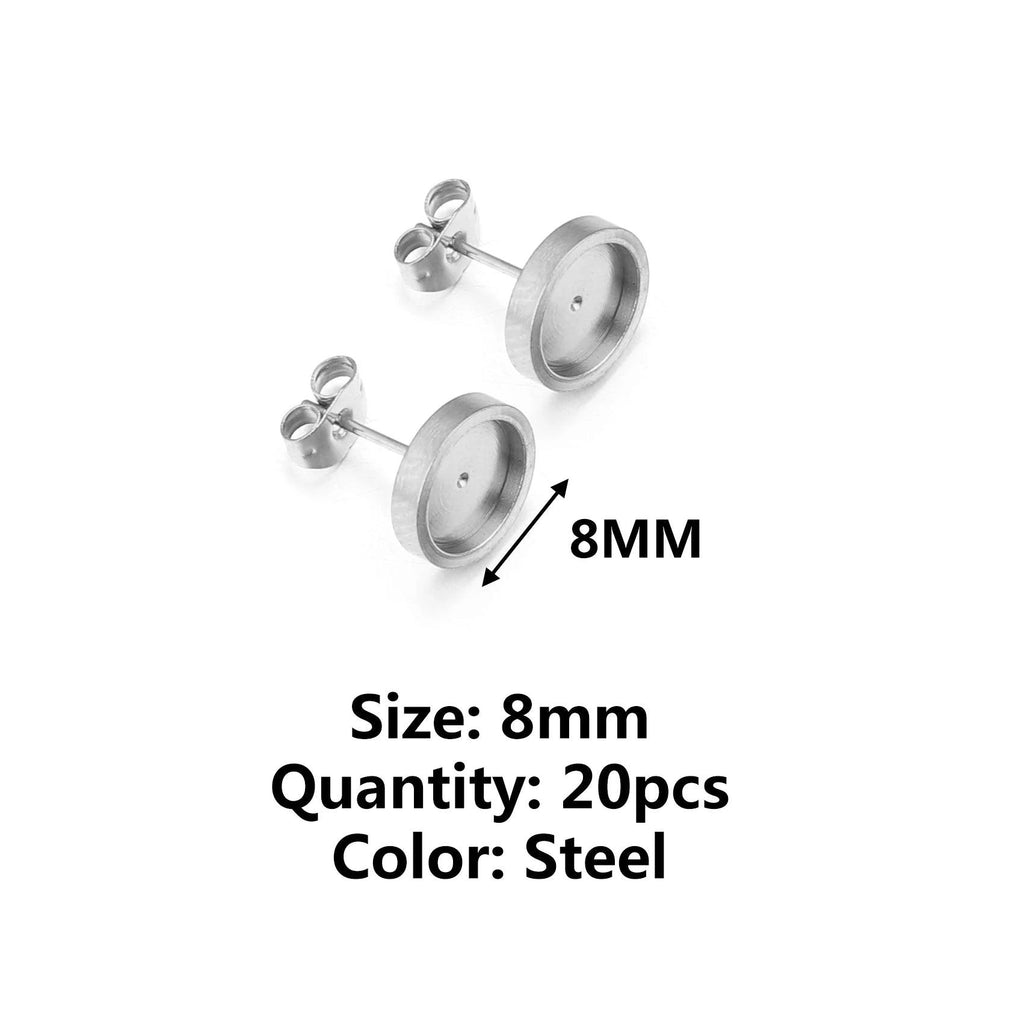 10/20pcs Blank Stud Earring Setting Stainless Steel Earring Back Cabochon Base Thick Bezels Earring for Resin DIY Jewelry Making