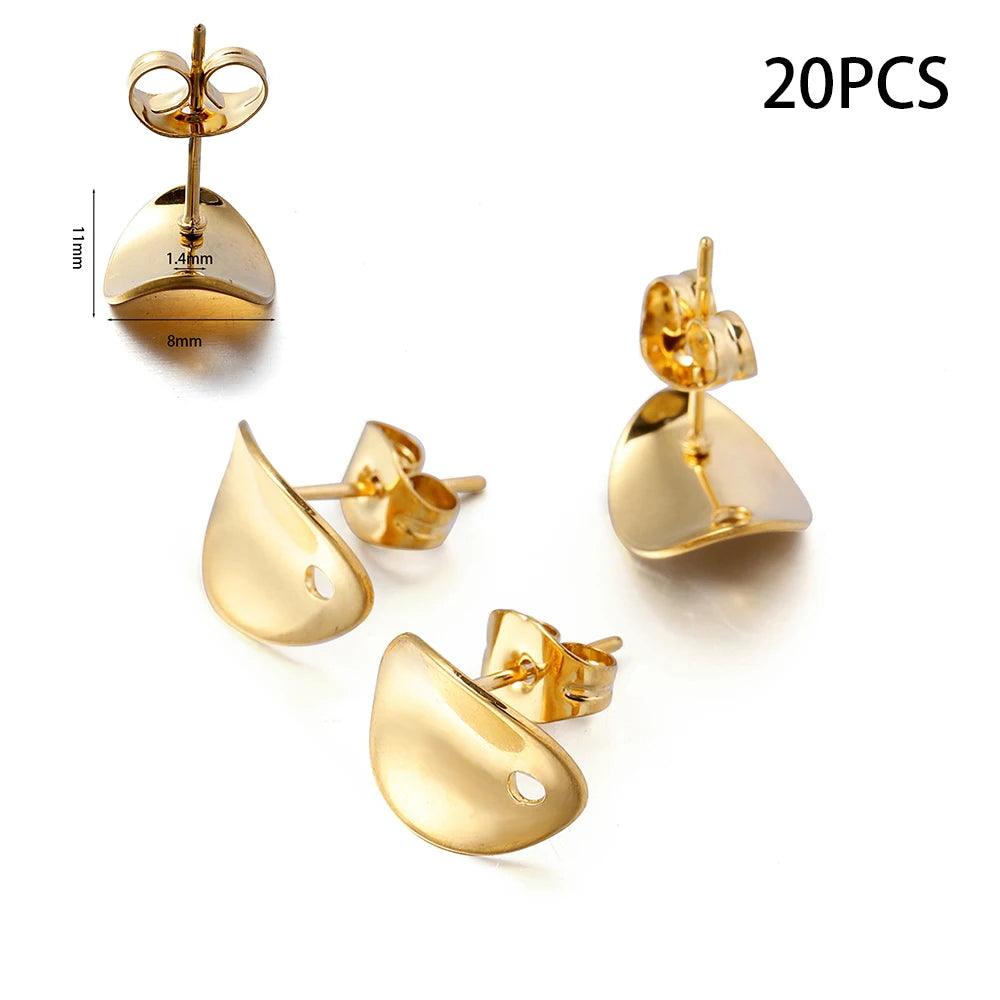 10-20pcs Stainless Steel Blank Earring Stud Golden Earrings Base With Earring Plug Connectors For DIY Jewelry Making Accessories