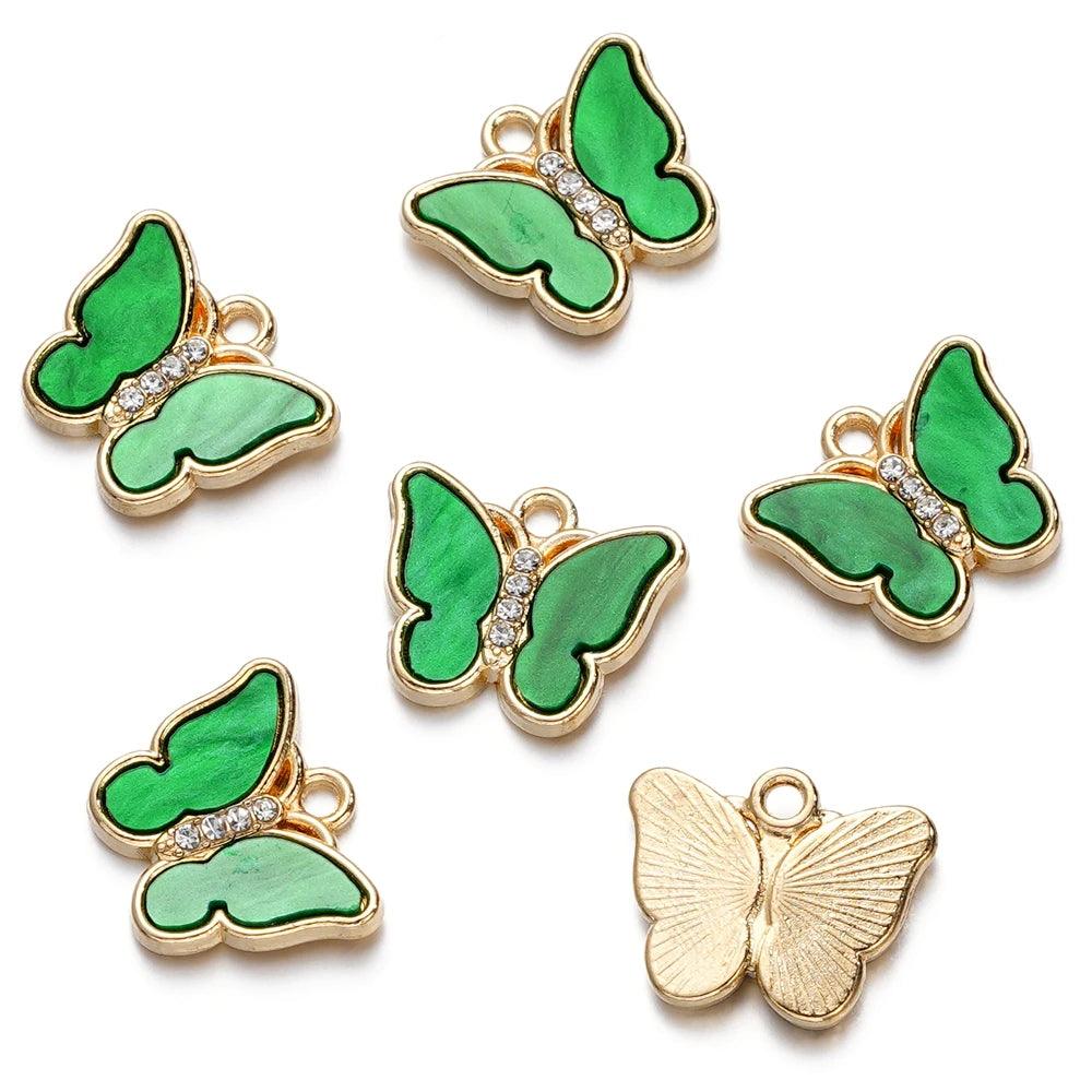 10pcs Alloy Rhinestone Imitation Shell Butterfly Pendant Color Necklace Charms For Necklace Bracelet DIY Jewelry Making Findings