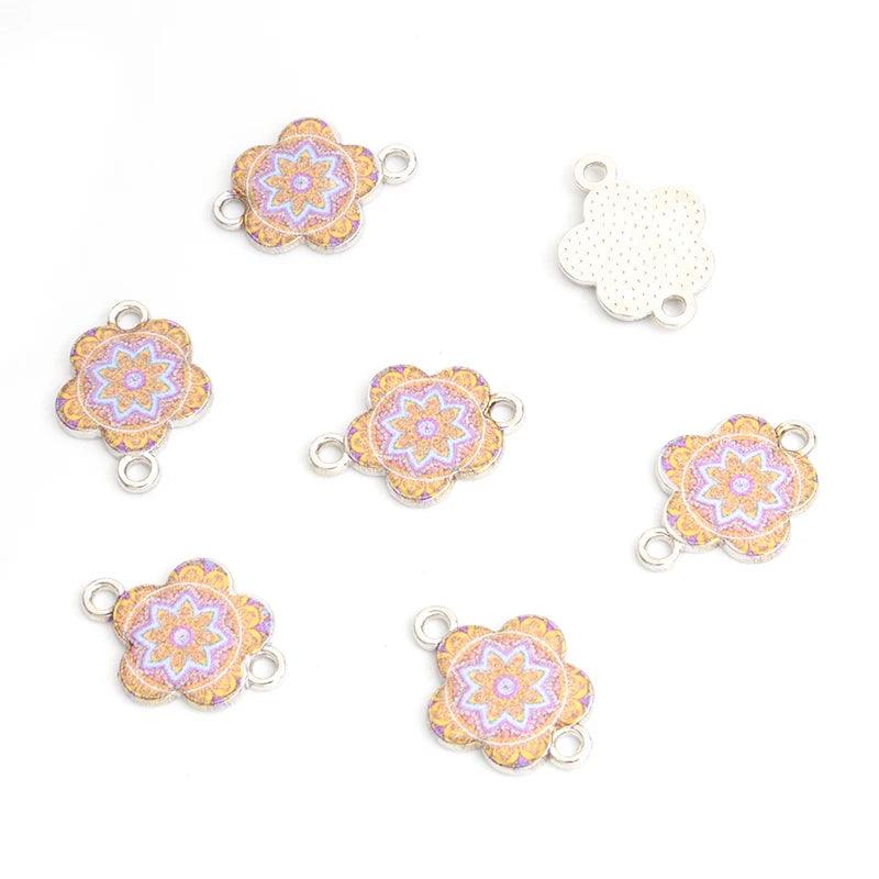 10pcs Mysterious Mandala Flower Enamel Connectors Datura Flower Of Life Double Ring Pendants for DIY Necklace Bracelet Anklet