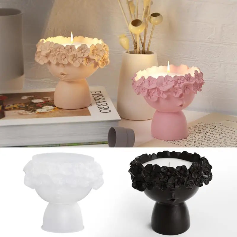 Wreath Girl Candle Cup Holder Silicone Mold Vase Garland Girl Flower Pot Gypsum Resin Epoxy Mould DIY Handmade Home Decor Gift