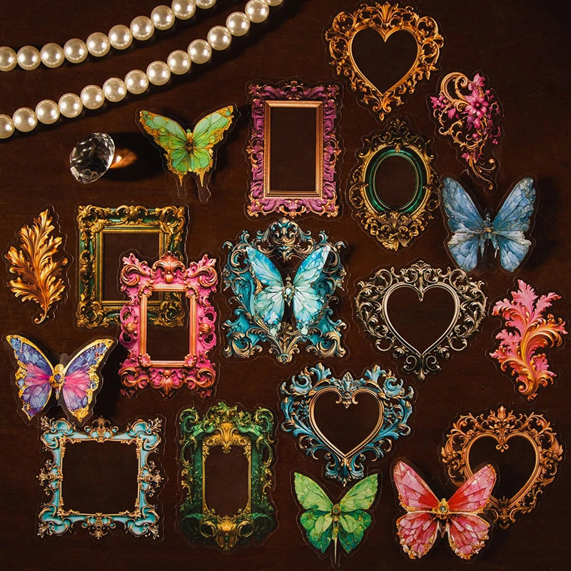 30pcs/pack Butterfly Hollow Frame Sticker for DIY Scrapbooking Collage Junk Journal Planner Decorative Stationery PET Stickers