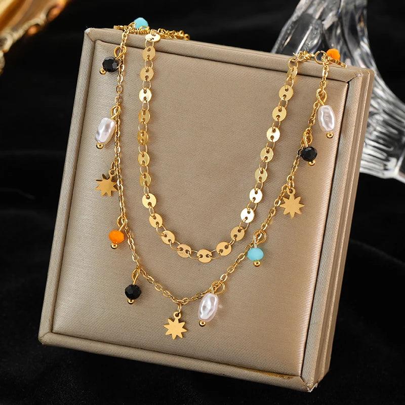 EILIECK 316L Stainless Steel Pearl Heart Pendant Necklace For Women Gold Color Non-fading Charm Choker Jewelry Girls Party Gift