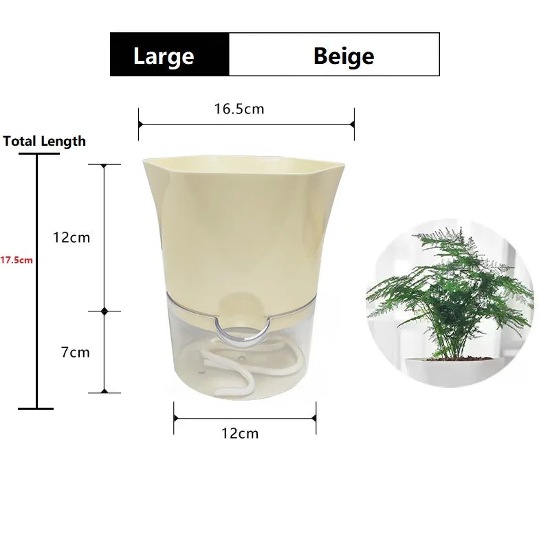 Transparent Plastic Self Watering Flowerpot Cotton Rope Automatic Suction Planter for Desk Garden Lazy Self-Absorbing Plants Pot