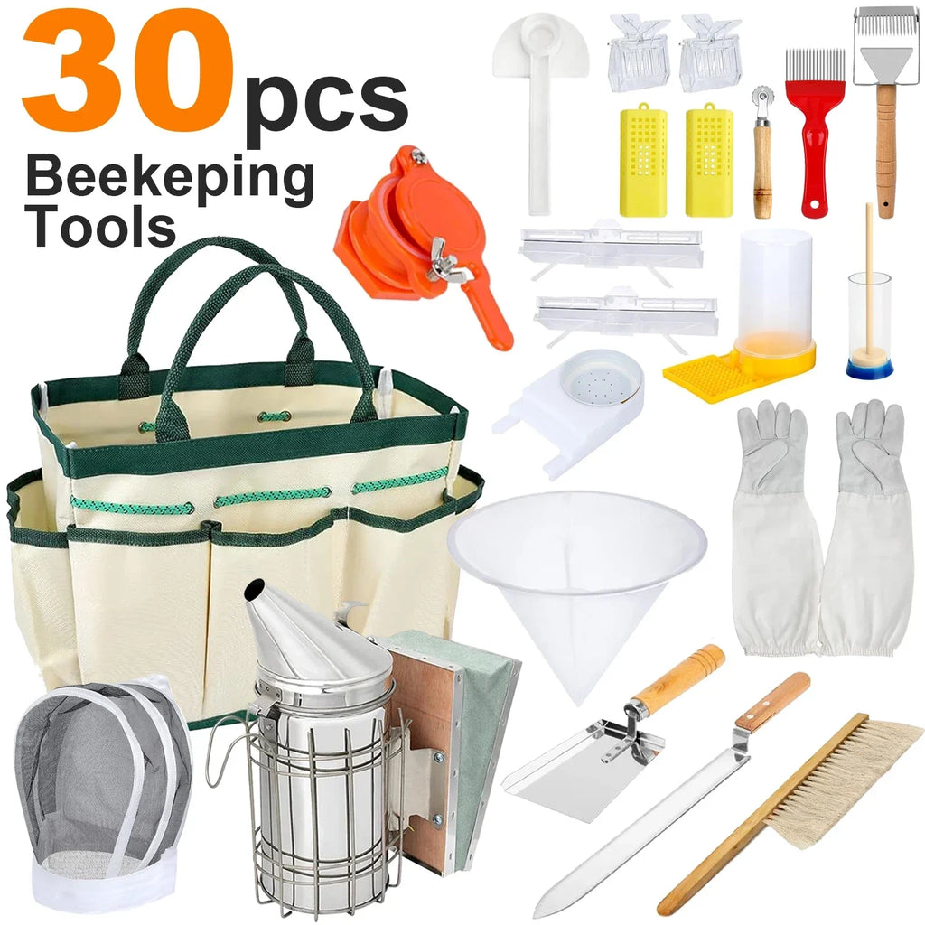 30 PCS Beekeeping Supplies, BeeKeeping Starter Kit, Bee Hive Smoker Kit  Cultivating Box Beehive Water Feeder Equipment