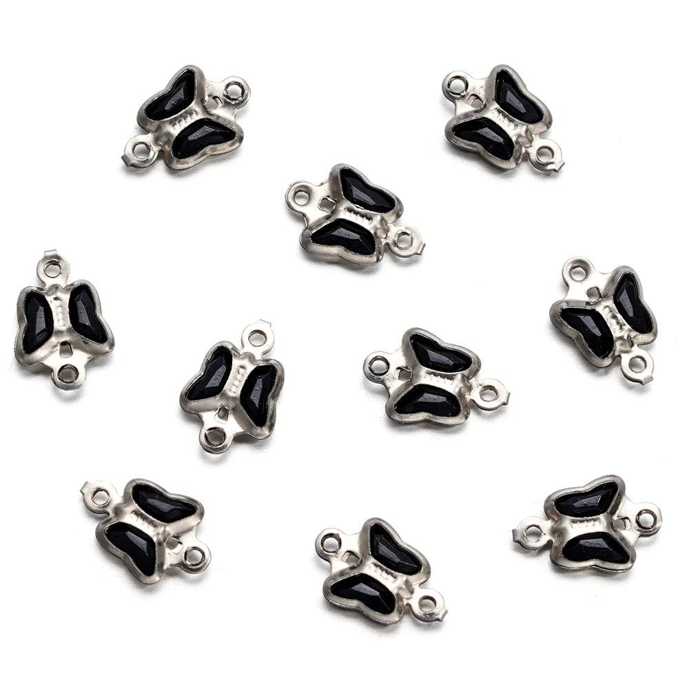 10pcs 7mm Stainless Steel Double Holes Butterfly with Rhinestones Bracelet Necklace Pendants Connectors for DIY Jewelry Making