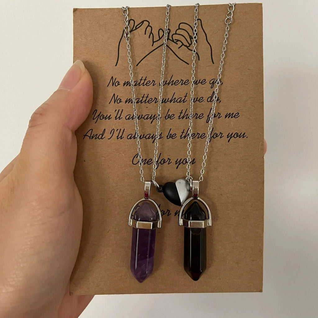Crystal Friendship Matching Couples Necklaces for Women Men with Heart Charm, Dainty Rose Quartz Best Friends BFF Necklace