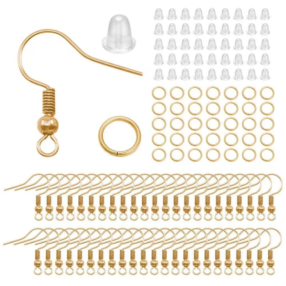 300pcs Earring Making Kit with Jump Rings and Clear Rubber Earring Backs, DIY Jewelry Making Hypoallergenic Earring Hooks