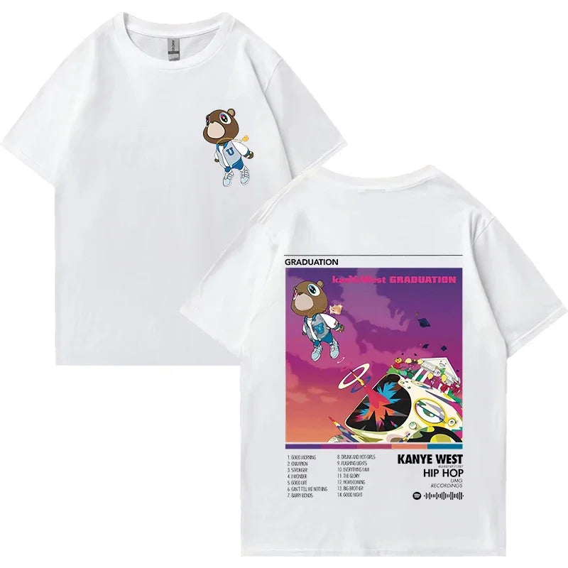 Kanye West Graduation Album Graphic T Shirt for Men and Women Hip Hop Streetwear Loose Fit Cotton Unisex Tee