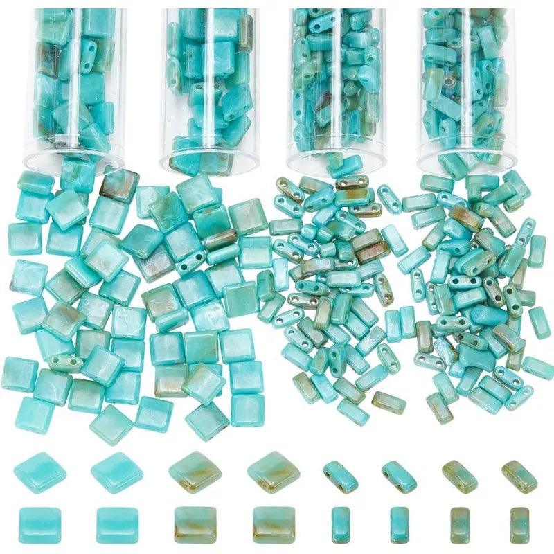 440 Pcs 2 Styles Acrylic Tila Beads 5.2x5.2mm/2.3x5.2mm Acrylic Seed Beads 2 Hole Tila Beads Opaque Acrylic Spacer Beads
