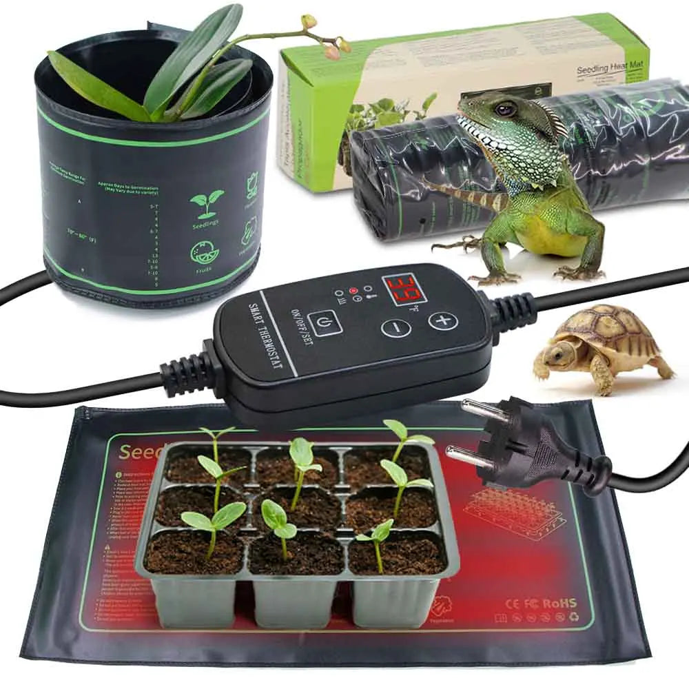 9-100W PVC Plants Heating Pad 16℃ to 40℃ Adjustable Thermostat Reptile Waterproof Heat Mat Indoor Garden Grow Seedling Nursery