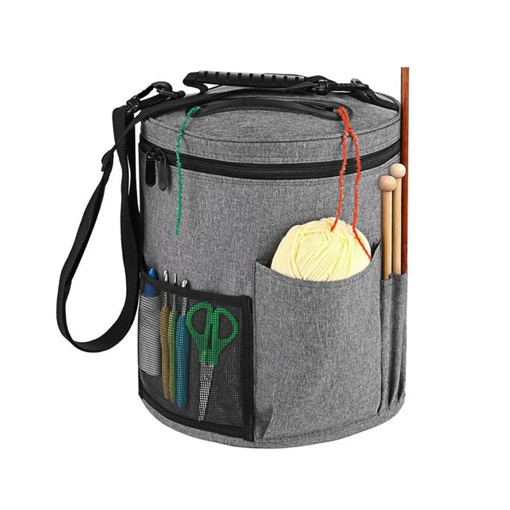 Knitting Tool Storage Bag Yarn Crochet Organizer Tote Bag Large Capacity Portable with Front Pockets for Needles and Hooks