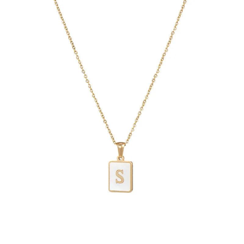 E.B.belle Minimalist Mother of Pearl Shell Stainless Steel Tarnish Free Initial Necklace Gold Plated Letter Necklace for Women