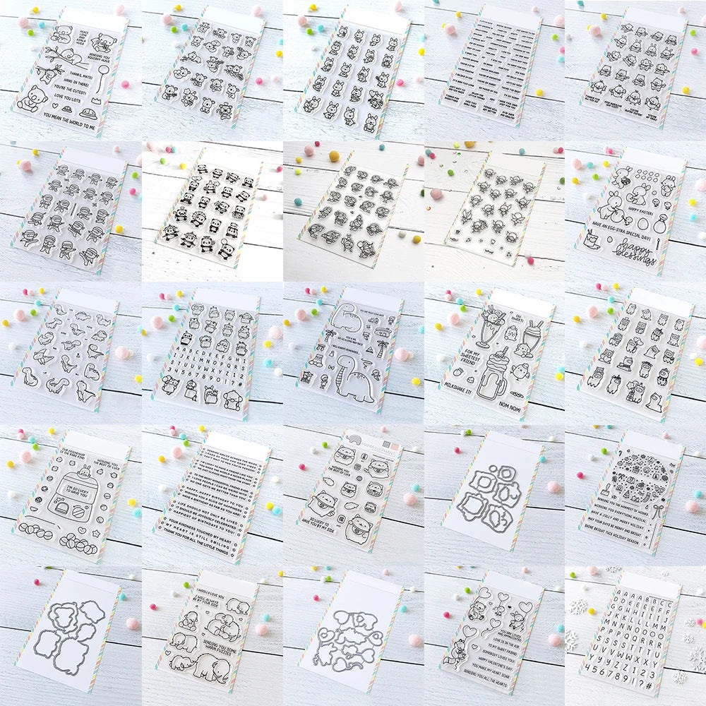Mini Panda Bunny Koala Animal Outline Metal Cutting Dies Clear Stamps for DIY Easter Day Decor Paper Cards