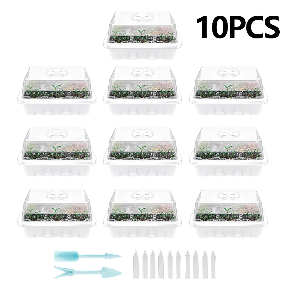5Pcs Seed Propagator Tray Plastic Seedlings Trays with Transparent Cover Breathable Seedlings Germination Tray for Garden Indoor
