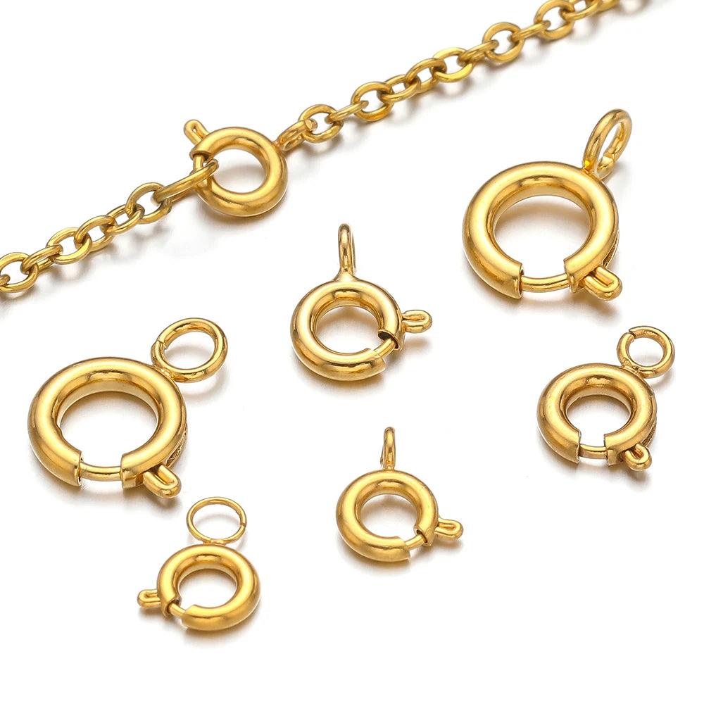 10pcs Stainless Steel Spring Clasp Round Keychain Clips Hook Buckles Connector for Bracelet Necklace DIY Jewelry Making Supplies