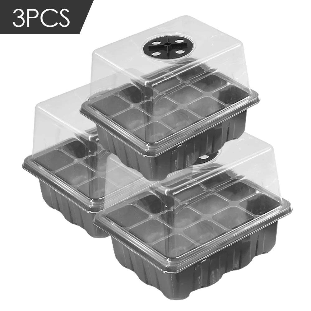 12 Cells Nursery Seedling Trays Germination Box with Transparent Cover Indoor Garden Greenhouse Growth Pots Adjustable Humidity