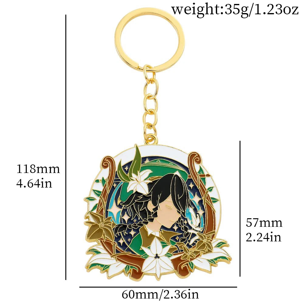 Anime Genshin Impact Keychain Cartoon Character Ganyu Keqing Barbatos Keyrings Car Key Holder Bag Pendant Accessories Gift