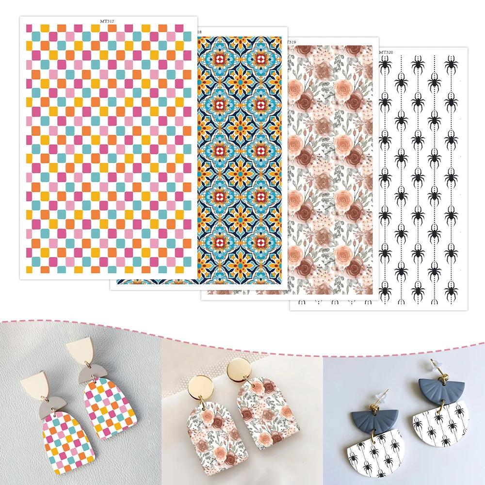 1pc Polymer Clay Transfer Paper Rose Mandala Spider Abstract Pattern Stickers for DIY Jewelry Earrings Printing Paper DIY Making