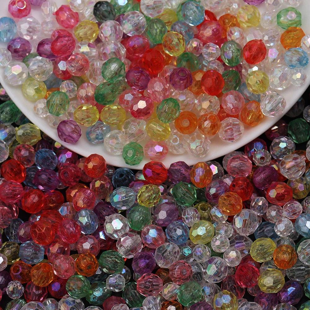 200pcs Acrylic Rondelle Faceted Bead 6/8mm Transparent Loose Spacer Beads for DIY Necklace Bracelets Jewelry Making Materials