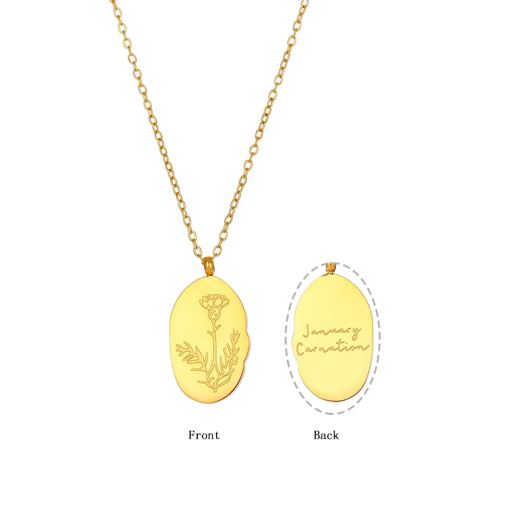 E.B.belle Tarnish Free Irregular Personality 12 Months Flower Pendant Necklace Stainless Steel Gold Plated Birthstone Necklace