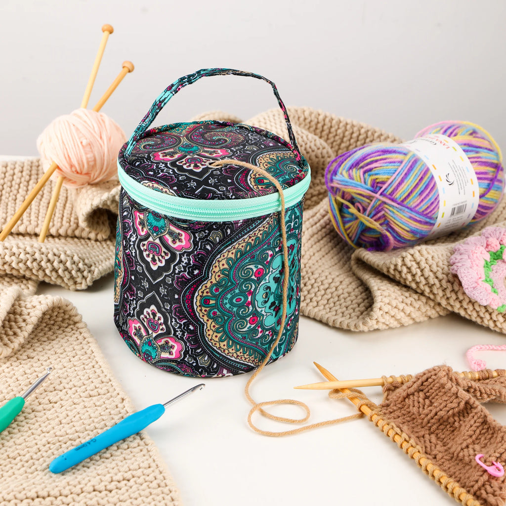 New Small Empty Yarn Storage Bag Cashew Flowers Knitting Tote Bag Portable Travel Organize Storage Crochet Hook Sewing Tools