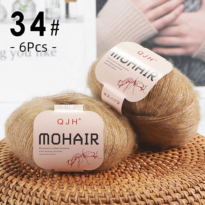 6PCS Soft Mohair Yarn Knitting Angora Yarn for DIY Projects Fluffy Lace Yarn for Sweaters Scarves and Shawls 25g Each