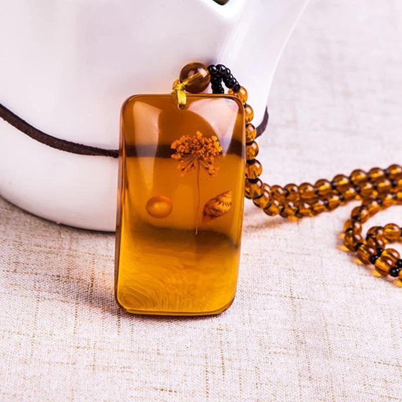 1PC Amber Brine Beeswax Beads Necklace  Honey Wax Brazilian Amber Necklace Handicraft National Style Pendant Ornaments